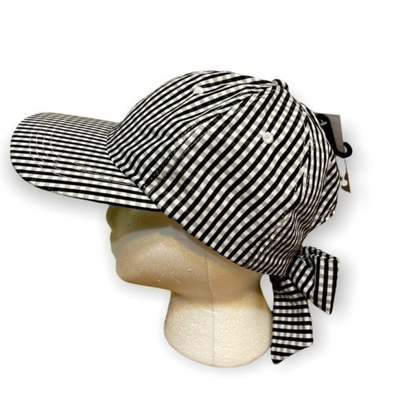 BP GINGHAM BOW CAP IN BLACK- WHITE NWT NORDSTROM One Size - Picture 1 of 5